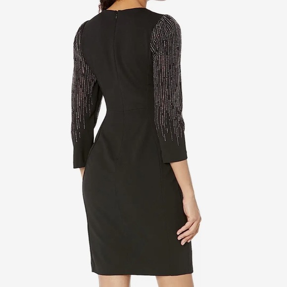 Women's Calvin Klein Scuba Crepe Sheath with Beaded 3/4 Sleeves - Picture 4 of 12